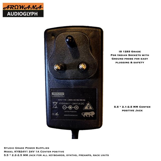 KYB24V1 Studio Grade 24V 1 Amp Center Positive Power Supply for Keyboards, Synths, Digital Pianos, Preamps & Audio Gear 1